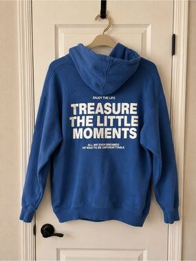 Zara Boys Blue Graphic Hoodie Treasure The Little Moments Sz 13-14 Teen 164cm